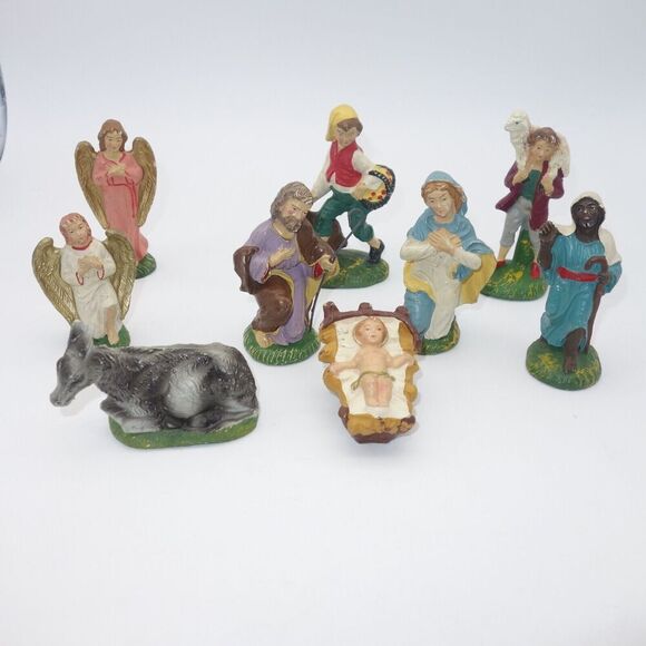 Unbranded Other - Vintage Signed Nativity Scene Figures 9 Piece Set Chalkware Made in Italy
